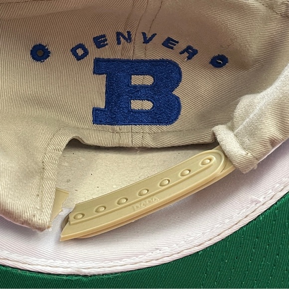 Vintage Drew Pearson Denver Broncos Snapback Hat Khaki Tan Blue Logo DAMAGED - Picture 6 of 8